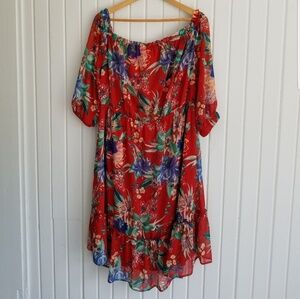 AVA & VIV Off Shoulder Tropical Floral Hi-Lo Dress NEW Size 1X